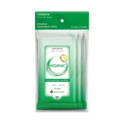 Watsons Watsons Hygienic Cleansing Wipes 10 sheets x 3 Packs.