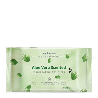 Watsons Watsons Aloe Vera Scented Invigorating Wet Wipes 20 sheets.
