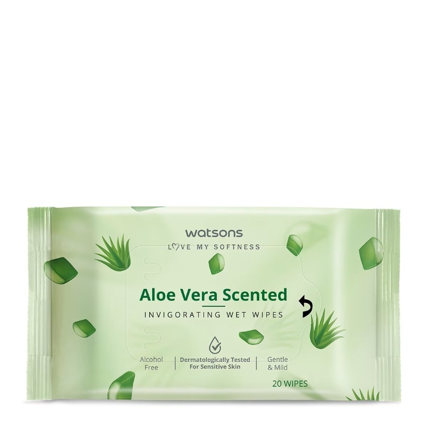 Watsons Aloe Vera Scented Invigorating Wet Wipes 20 sheets.