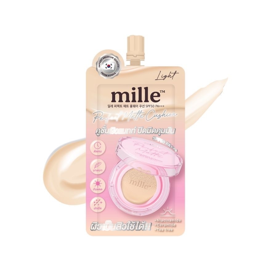 Mille มิลเล่ เพอร์เฟค แมทท์ ลอง แวร์ คุชชั่น SPF50 PA+++ 6ก. 01 ไลท์