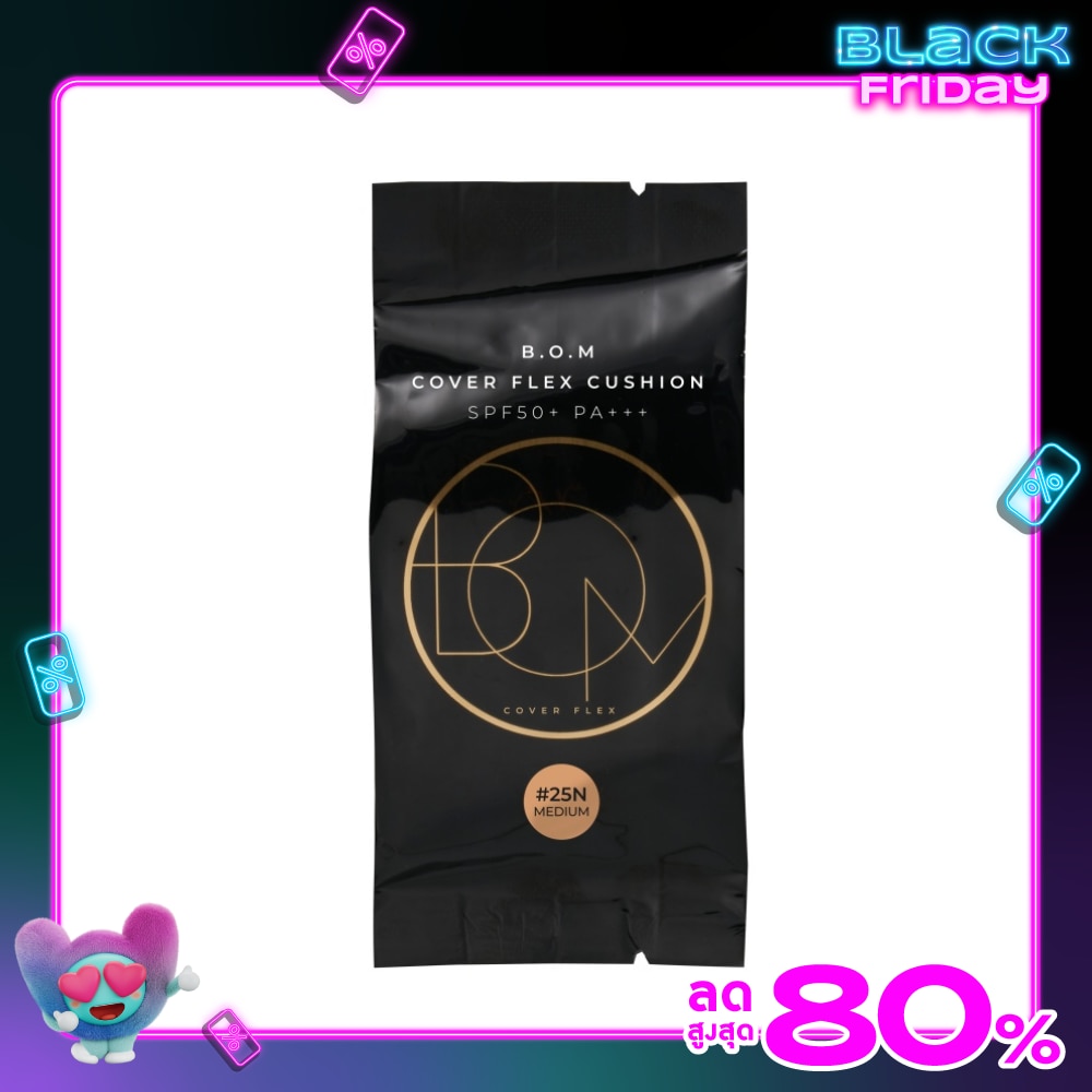 บี.โอ.เอ็ม คัฟเวอร์ เฟลคซ์ คุชชั่น SPF50+ PA+++ 15ก. รีฟิล 25เอ็น มีเดียม