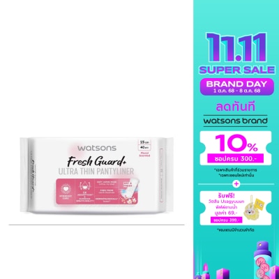 WATSONS วัตสัน เฟรช การ์ด พลัส อัลตร้า ธิน แพนธีไลเนอร์ ฟลอรัล เซ้นต์เท็ด 15 ซม. 40 ชิ้น.
