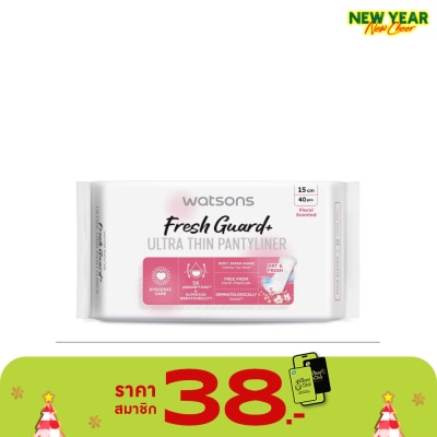 WATSONS วัตสัน เฟรช การ์ด พลัส อัลตร้า ธิน แพนธีไลเนอร์ ฟลอรัล เซ้นต์เท็ด 15 ซม. 40 ชิ้น.