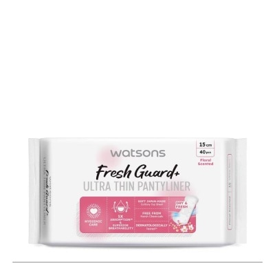 WATSONS วัตสัน เฟรช การ์ด พลัส อัลตร้า ธิน แพนธีไลเนอร์ ฟลอรัล เซ้นต์เท็ด 15 ซม. 40 ชิ้น.