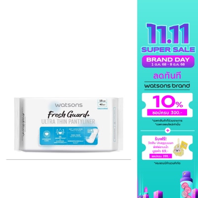WATSONS วัตสัน เฟรช การ์ด พลัส อัลตร้า ธิน แพนธีไลเนอร์ อันเซ้นต์เท็ด 15 ซม. 40 ชิ้น.