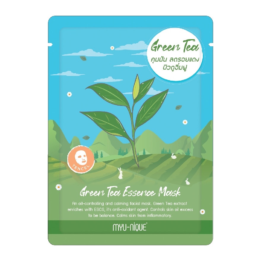 Myu-Nique Green Tea Essence Mask 1'S มาสก์หน้า คุมมัน ลดรอยแดง ผิวดูอิ่มฟู