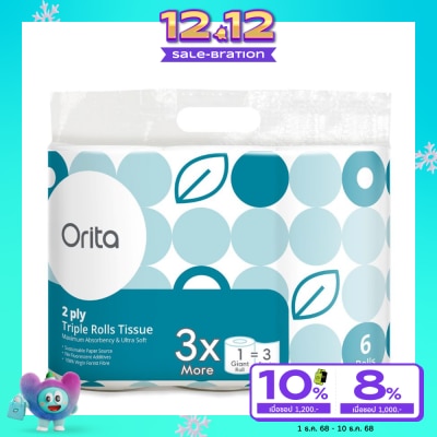 Orita โอริต้า กระดาษทิชชูม้วน ทริปเปิ้ลโรล 1แพ็ค (ความยาว 50เมตร/ม้วน บรรจุ 6 ม้วน)