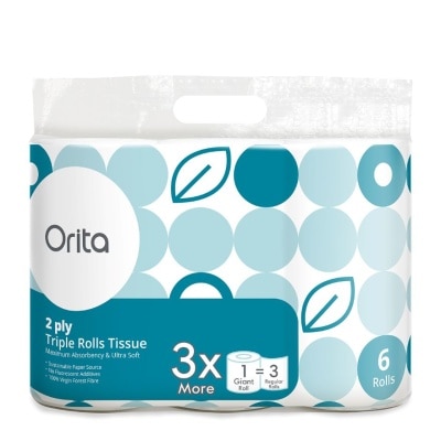 Orita โอริต้า กระดาษทิชชูม้วน ทริปเปิ้ลโรล 1แพ็ค (ความยาว 50เมตร/ม้วน บรรจุ 6 ม้วน)