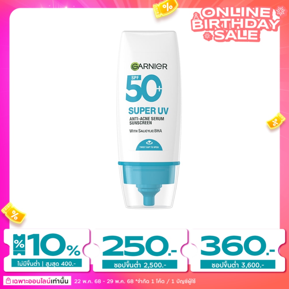 Garnier Ganier Super UV Anti-Acne Serum Sunscreen SPF50+ PA++++ 30 Ml.