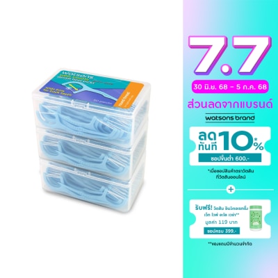WATSONS วัตสัน ซุปเปอร์ สมูธ ไหมขัดฟันเส้นกลม สำหรับฟันซี่ใหญ่ ชนิดด้าม  50 ด้าม แพ็ค 3 กล่อง