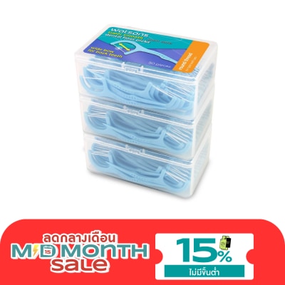 WATSONS วัตสัน ซุปเปอร์ สมูธ ไหมขัดฟันเส้นกลม สำหรับฟันซี่ใหญ่ ชนิดด้าม 50 ด้าม แพ็ค 3 กล่อง image