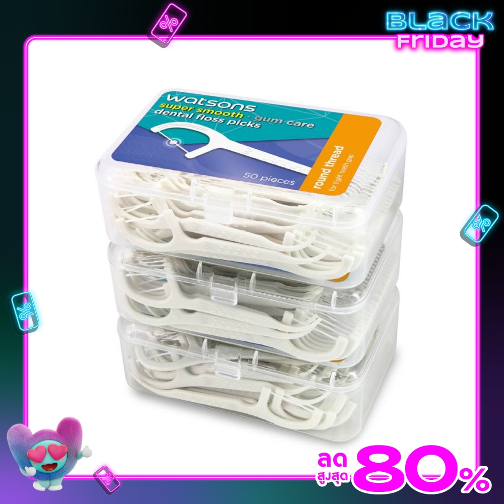 Watsons Super Smooth Round Thread Dental Floss Picks 50s x 3 Boxes.
