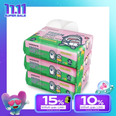 Watsons Watsons x Mr. Shark Fresh Baby 100 Plant based soft wipes 20 sheets x 3 packs.
