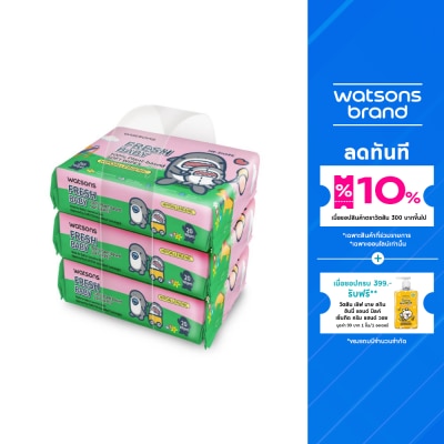 WATSONS วัตสัน x Mr. Shark เฟรช เบบี้ 100 แพลนท์-เบส ซอฟท์ ไวพ์ 20 แผ่น x 3 แพ็ค.