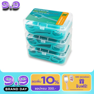 WATSONS - วัตสัน ซุปเปอร์ สมูธ ไหมขัดฟันเส้นกลม กลิ่นมิ้นท์ ชนิดด้าม 50 ด้าม แพ็ค 3 กล่อง image