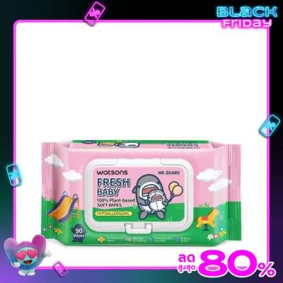 Watsons Watsons x Mr. Shark Fresh Baby 100 Plant based soft wipes 90 sheets.