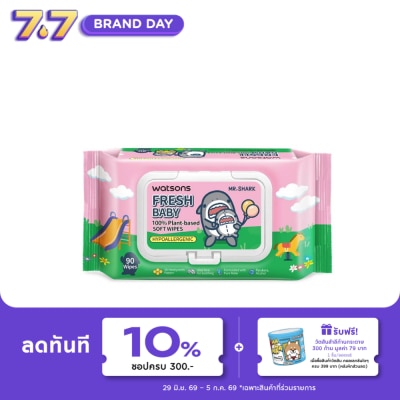 Watsons - Watsons x Mr. Shark Fresh Baby 100 Plant based soft wipes 90 sheets.