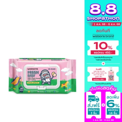 Watsons Watsons x Mr. Shark Fresh Baby 100 Plant based soft wipes 90 sheets.