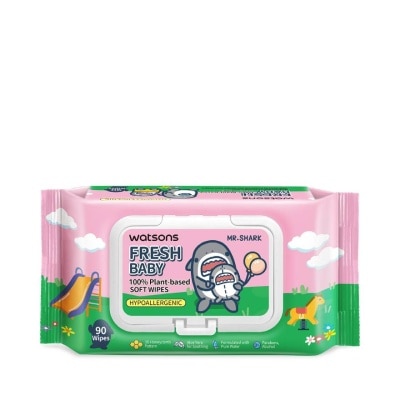 WATSONS วัตสัน x Mr. Shark เฟรช เบบี้ 100 แพลนท์-เบส ซอฟท์ ไวพ์ 90 แผ่น