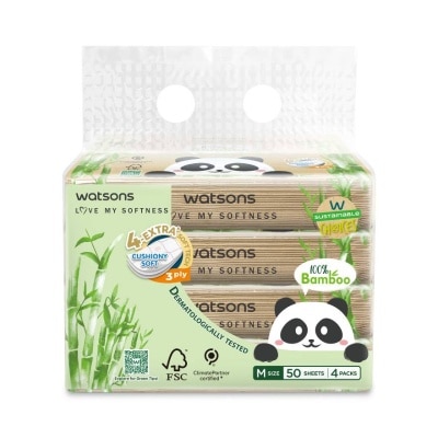 Watsons Watsons Velvet Facial Tissue (Travel) Panda 3ply 50sheet x 4 Packs.