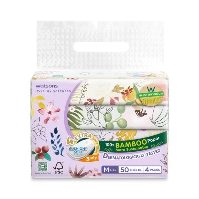 Watsons Watsons Velvet Facial Tissue (Travel) X-flower3 3ply 50sheet x 4 Packs.