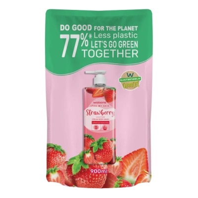 WATSONS วัตสัน เลิฟ มาย สกิน สตรอว์เบอร์รี่ เซ็นทิด ครีม บอดี้ วอช 900มล.(รีฟิล)