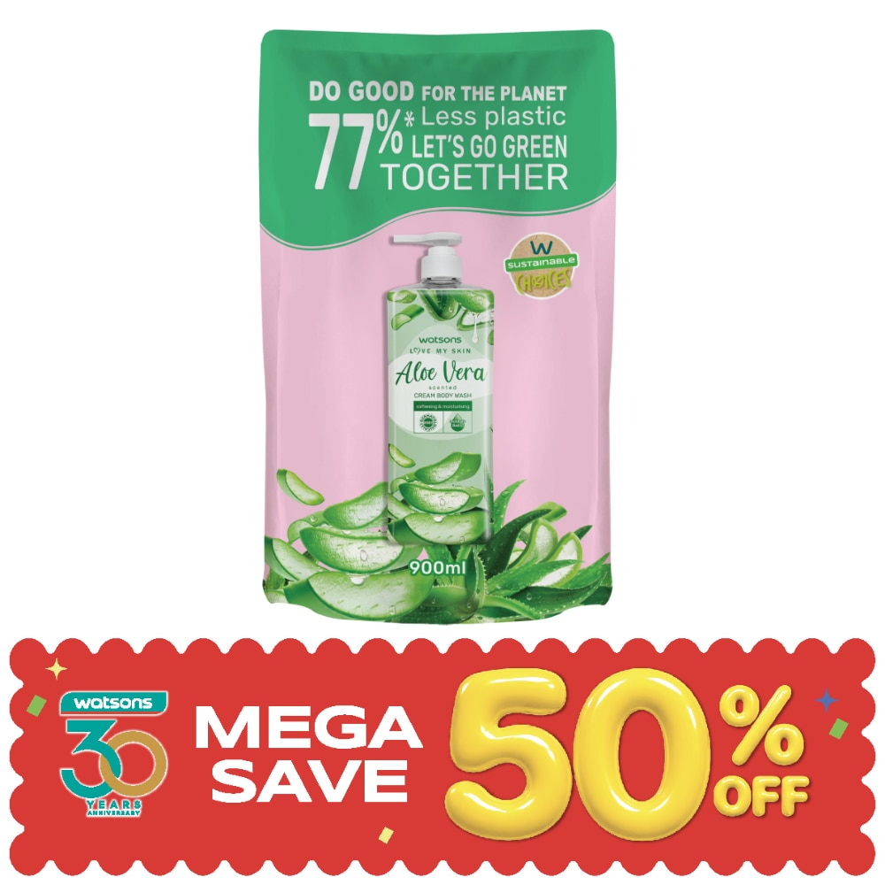 Watsons Love My Skin Aloe Vera Scented Cream Body Wash 900ml (Refill) image