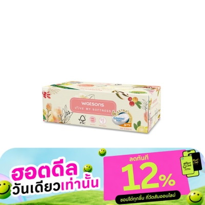 WATSONS วัตสัน กระดาษทิชชูกล่อง (X Flower 3หนา3ชั้น x 100แผ่น.ขอสงวนสิทธิ์ในการเลือกลายสินค้า image
