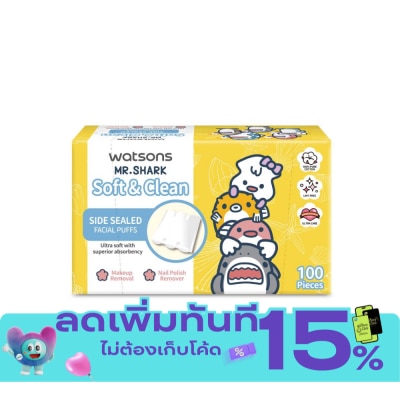 WATSONS วัตสัน สำลีแผ่นรีดข้าง 100 แผ่น (Mr. Shark). image