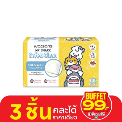 WATSONS วัตสัน สำลีแผ่นรีดข้าง 100 แผ่น (Mr. Shark).