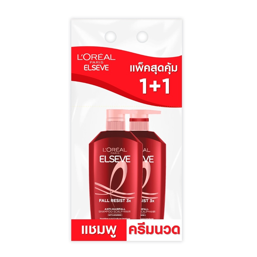 Elseve ลอรีอัล ปารีส เอลแซฟ ฟอลรีซิสท์3Xแอนไทแฮร์ฟอล สคาลพ์แฮร์ แชมพู400+คอนดิชันเนอร์375มล.