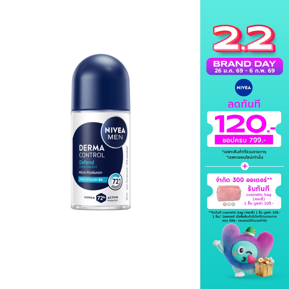 Nivea Nivea Men Roll On Derma Control Defend 50 Ml. โรลออนลดเหงื่อ ระงับกลิ่นกาย