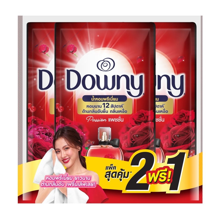 Downy ดาวน์นี่ พรีเมียมเพอร์ฟูม ผลิตภัณฑ์ปรับผ้านุ่มเข้มข้นพิเศษ แพชชั่น ถุงเติม 470มล(2+1)