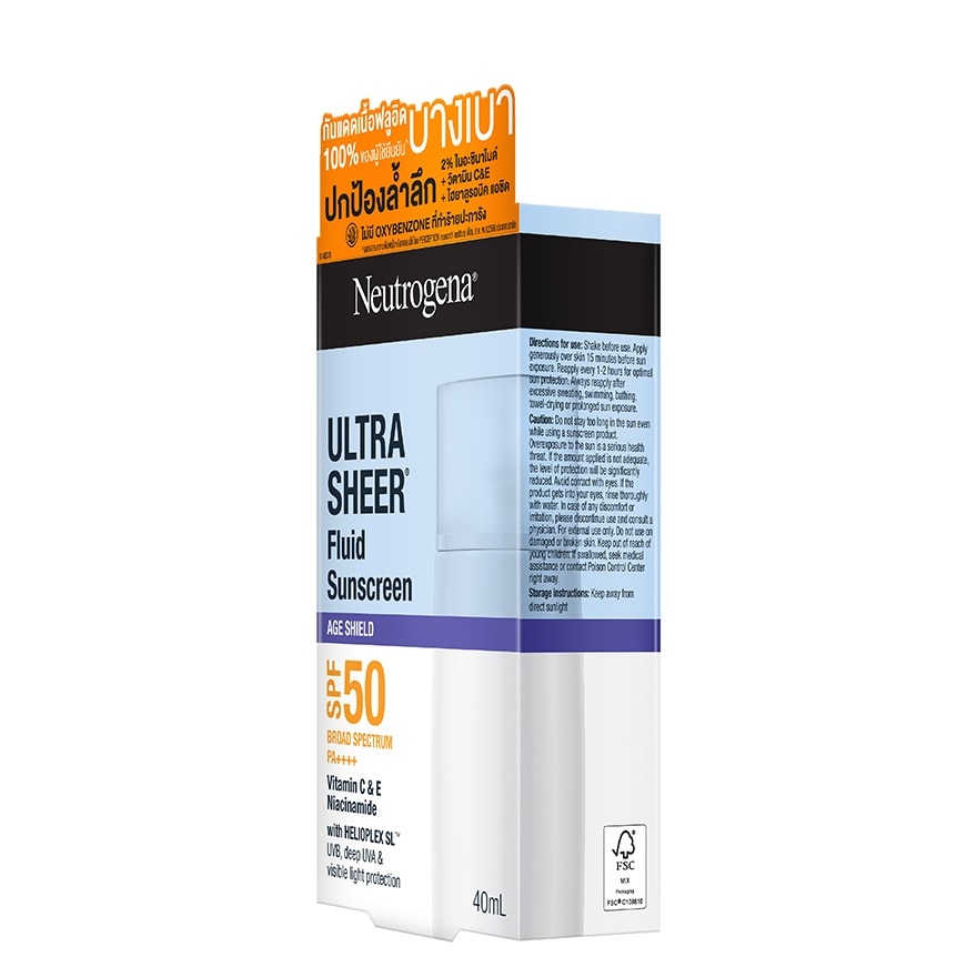 Neutrogena Ultra Sheer Fluid Sunscreen Age Shield Broad Spectrum SPF50 PA++++ 40 Ml.