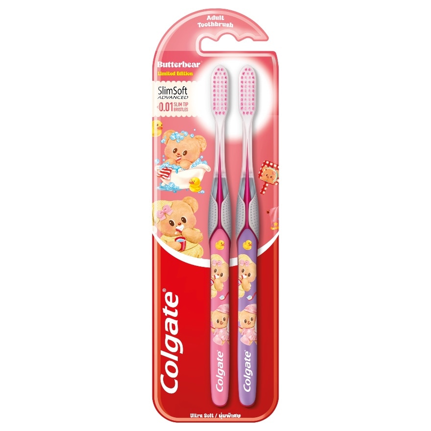 Colgate Colgate Toothbrush Slim Soft Advanced Butter Bear Limited Edition Pack 2'S(Mix Color)