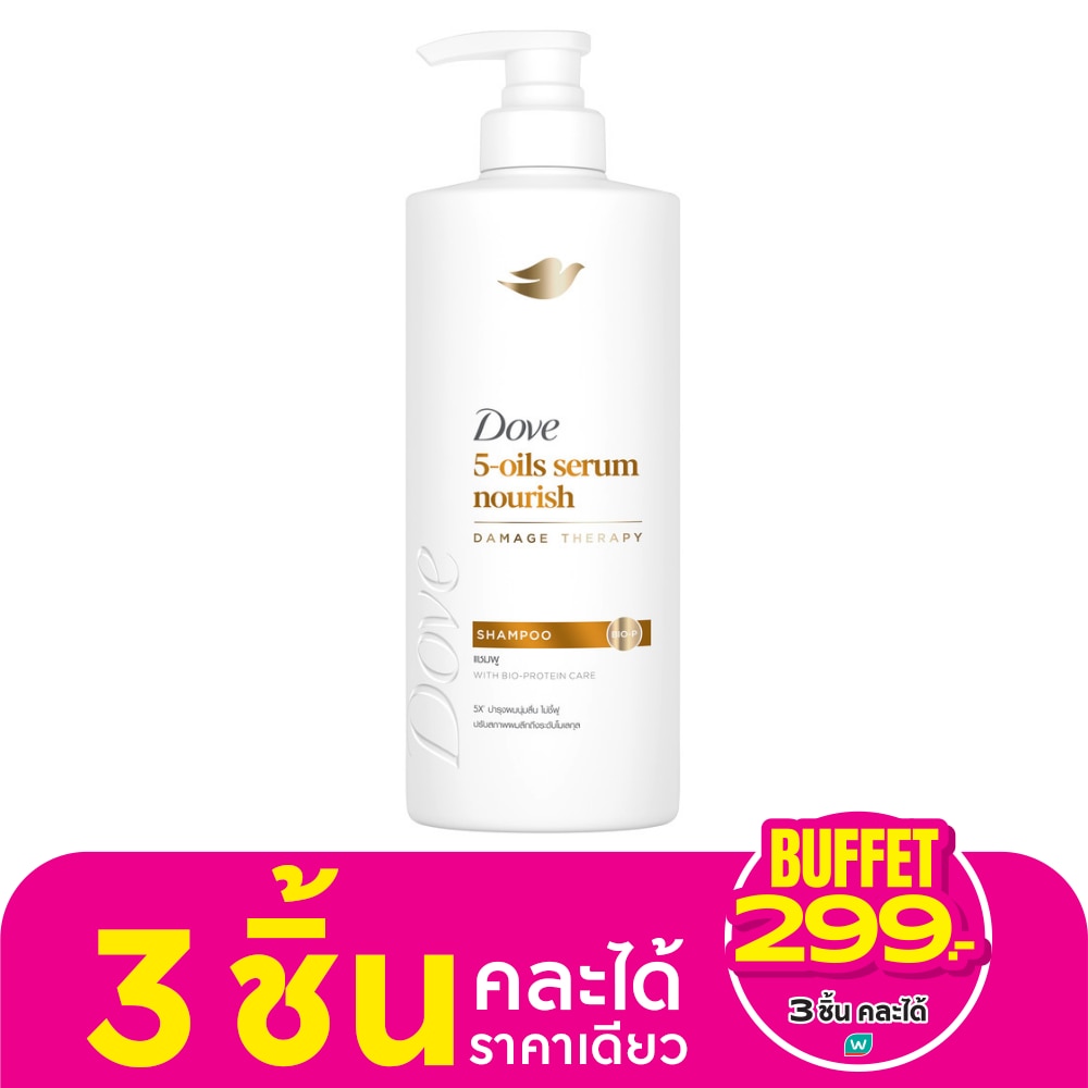 Dove โดฟ แชมพู 5-ออยล์ เซรั่ม นอริช 380 มล.