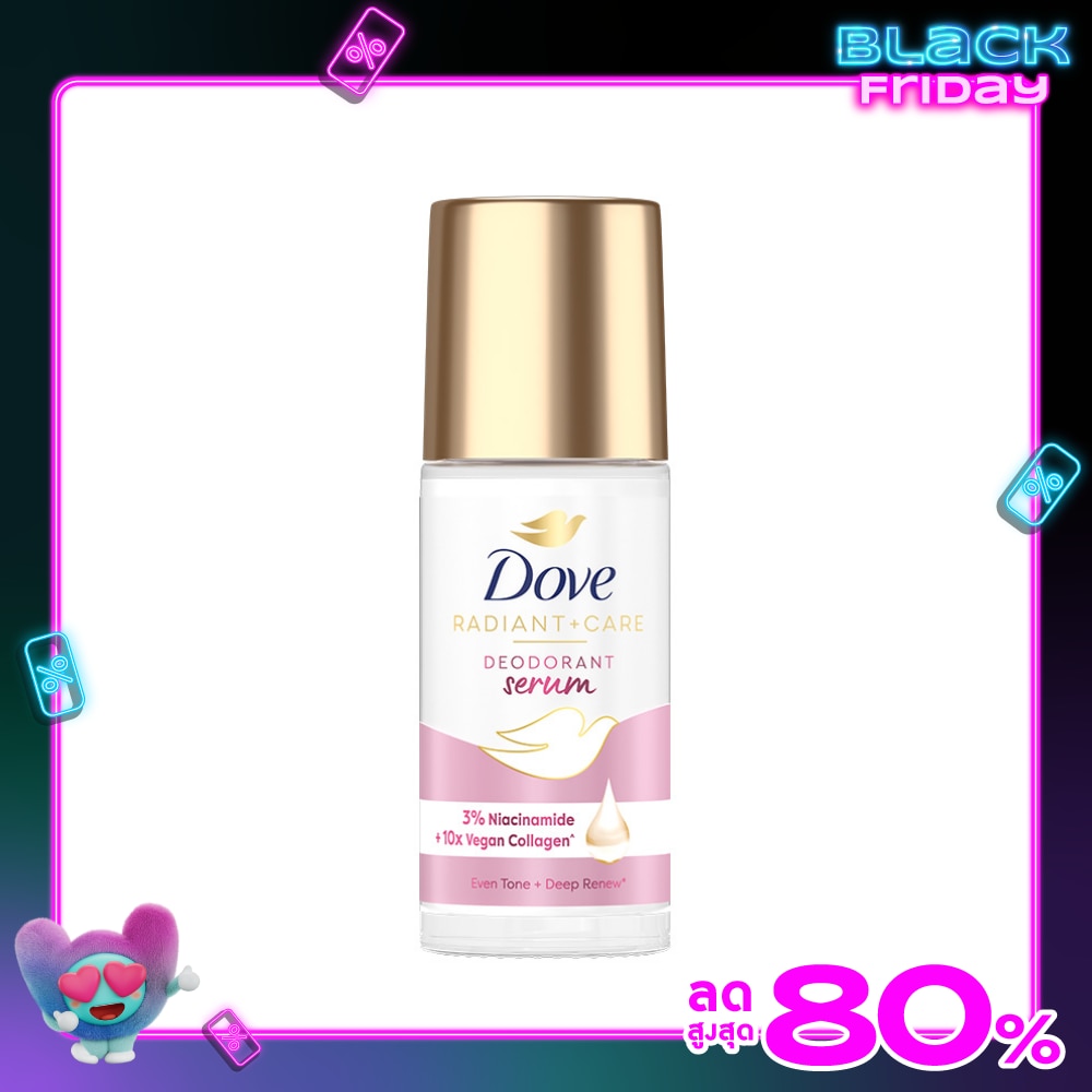 Dove โดฟ เรเดียนท์ แคร์ ดีโอโดแรนท์ เซรั่ม โรลออน 3ไนอาซินาไมด์ 10X วีแกน คอลลาเจน 45 มล.