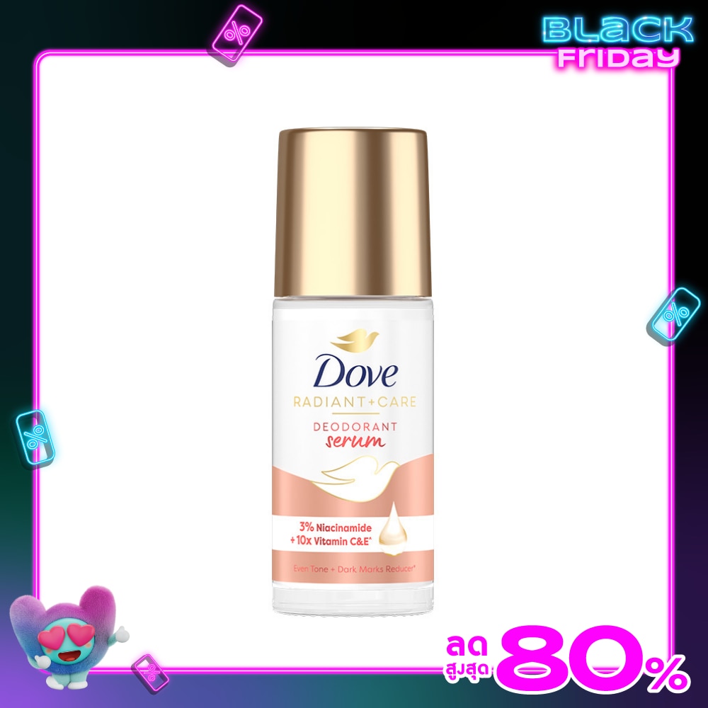 Dove โดฟ เรเดียนท์ แคร์ ดีโอโดแรนท์ เซรั่ม โรลออน 3ไนอาซินาไมด์ 10X วิตามิน ซี อี 45 มล.