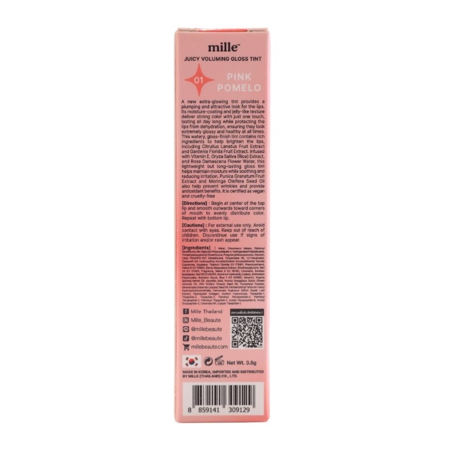 Mille Juicy Voluming Gloss Tint Lip 3.8g. 01 Pink Pomelo