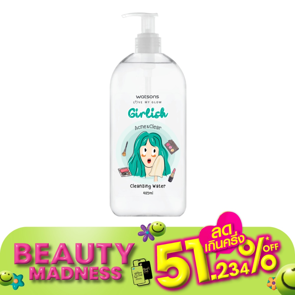 WATSONS วัตสัน เกิร์ลลิช แอคเน่ แอนด์ เคลียร์ คลีนซิ่ง วอเตอร์485มล.