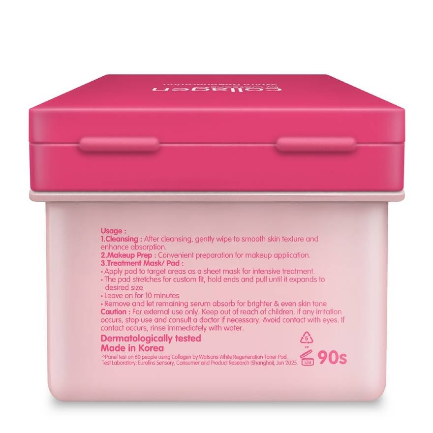 Collagen By Watsons White Regeneration Quick Bright and Glow Toner Pad 90s.