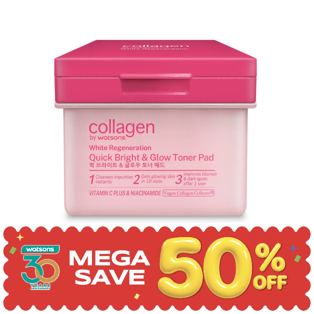 Collagen By Watsons White Regeneration Quick Bright and Glow Toner Pad 90s. image