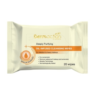 Dermaction Plus by Watsons - เดอมาแอคชัน พลัส บาย วัตสัน แอนตี้-แอคเน่ ไมเซลล่าร์ วอเตอร์ คลีนซิ่ง ไวพ์ 20แผ่น.