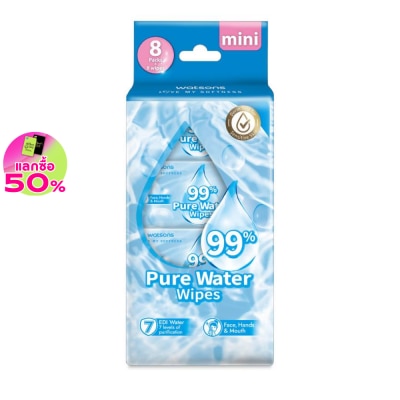 WATSONS วัตสัน 99 เปอร์เซ็นต์ เพียววอเตอร์ไวพ์ 8 แพ็ค x 8 แผ่น