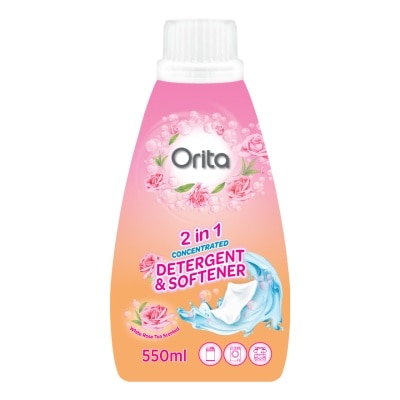 Orita โอริต้า ทูอินวัน ผลิตภัณฑ์ซักผ้าผสมปรับผ้านุ่ม สูตรเข้มข้น กลิ่นไวท์ โรส ที 550มล.