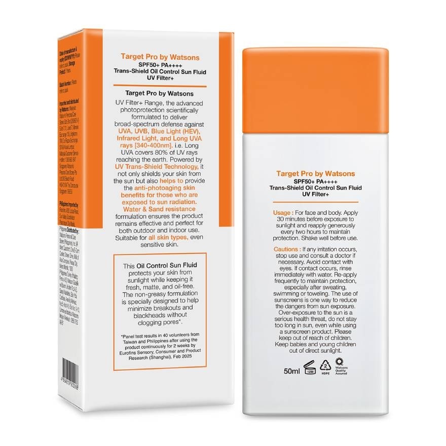 Target Pro by Watsons Trans-Shield Oil Control Sun Fluid UV Filter+ SPF50+ PA++++ 50m
