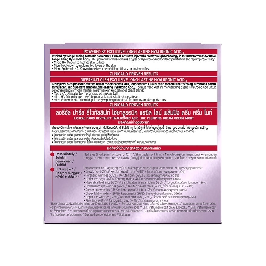 L'Oreal Paris Revitalift Hyaluronic Acid Line Plumping Dream Cream Night 50 Ml.