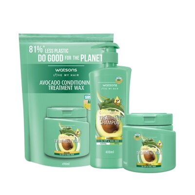 Watsons Watsons Treatment Shampoo Avocado for Dry or Dull Hair 400ml+Wax 500ml+490ml(Refill)