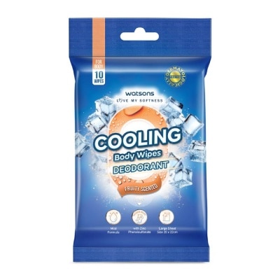 WATSONS วัตสัน คูลลิ่งบอดี้ไวพ์ ดิโอโดแรนท์ ฟรุ๊ตตี้ เซ็นเท็ด 10แผ่น