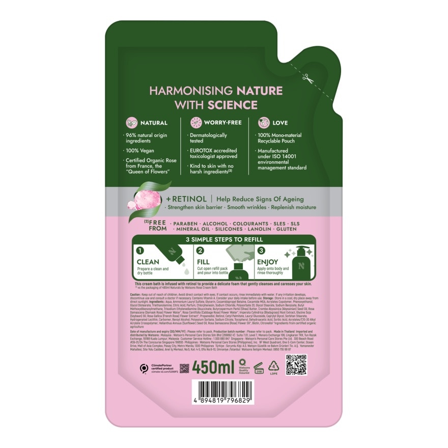 Naturals by Watsons Rose Cream Bath 450ml (Refill)
